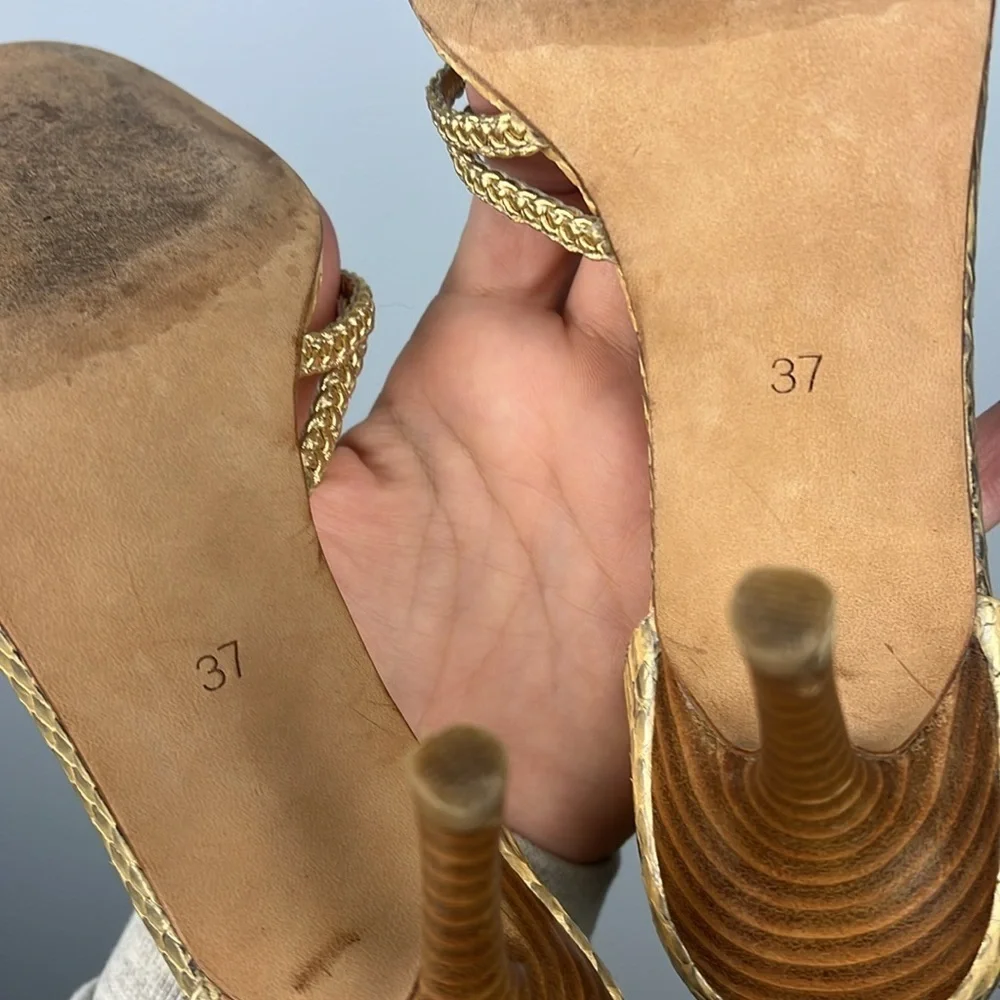 Libertas braided gold and reptile pattern strappy heels size 37